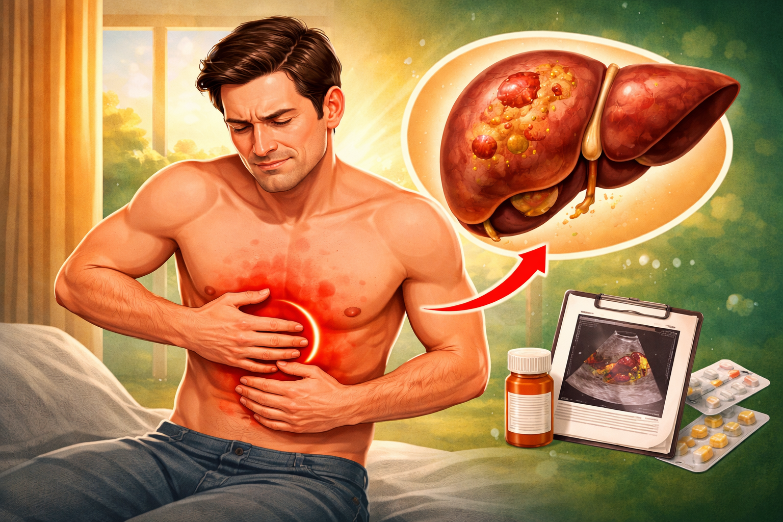 Đau hạ sườn phải do áp xe gan khi nhiễm ký sinh trùng